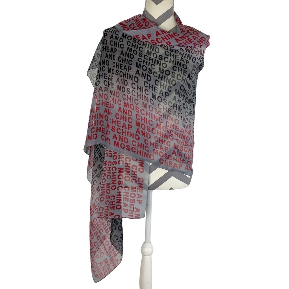 Moschino Red and Black Logo Scarf